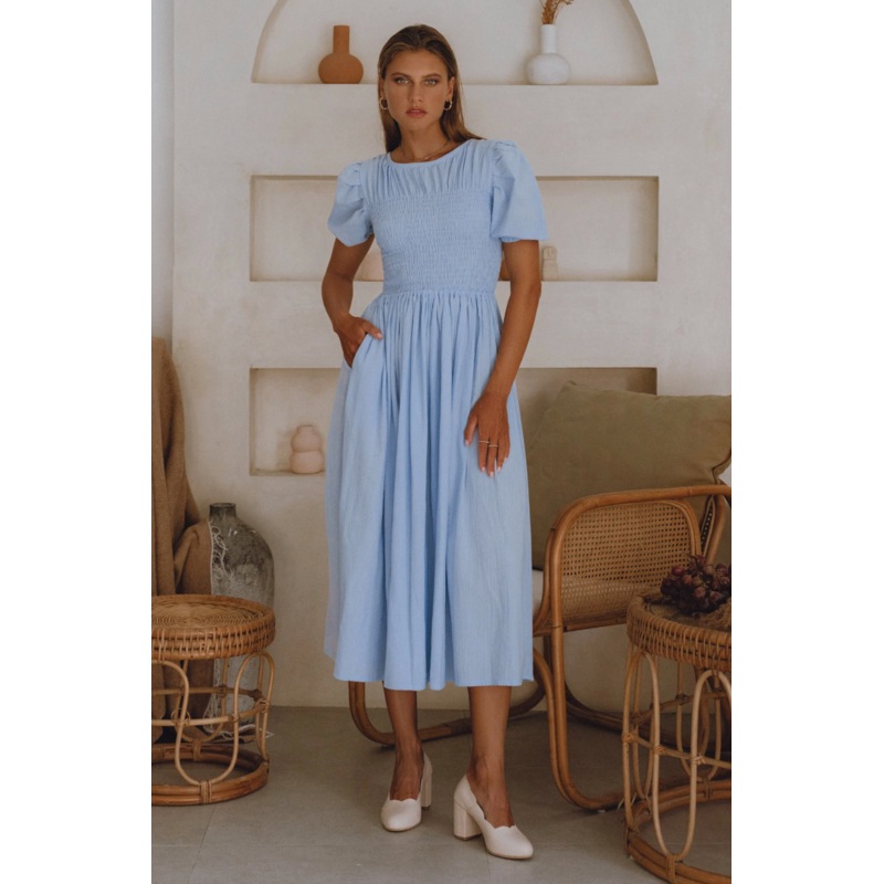 Sophie Smocked Linen Midi Dress