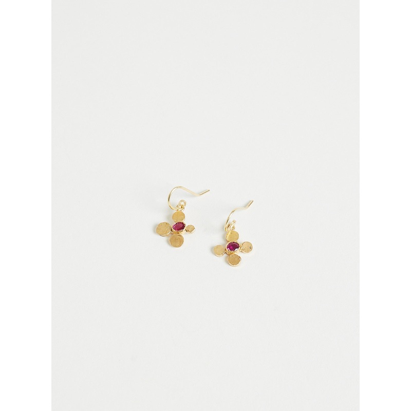 Adorable Ruby Earrings With Four 22k Yellow Gold Squashes Surrounding, With 18k Yellow Gold Details