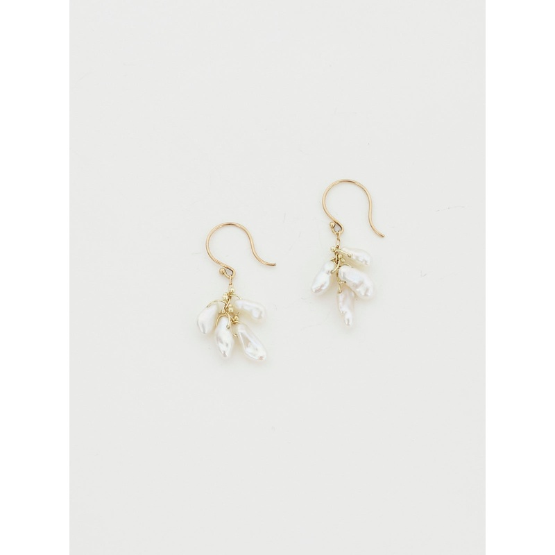 Cream Colour Keshi Cluster Earrings on 18k Gold