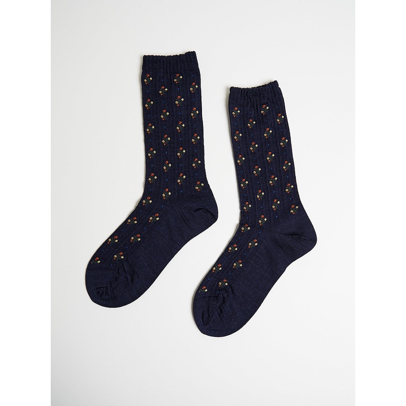 Flower Stripe Socks in Navy