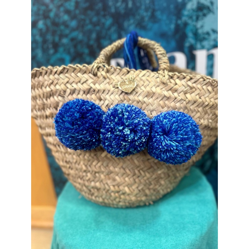 Blue Large Pom Pom Bag