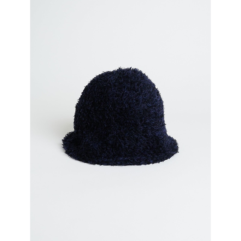 Fuzzy Wool Cloche in Black/Navy