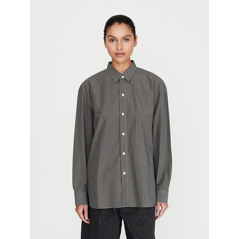 Handmade Classic Collar Shirt in Taupe with Black Checks