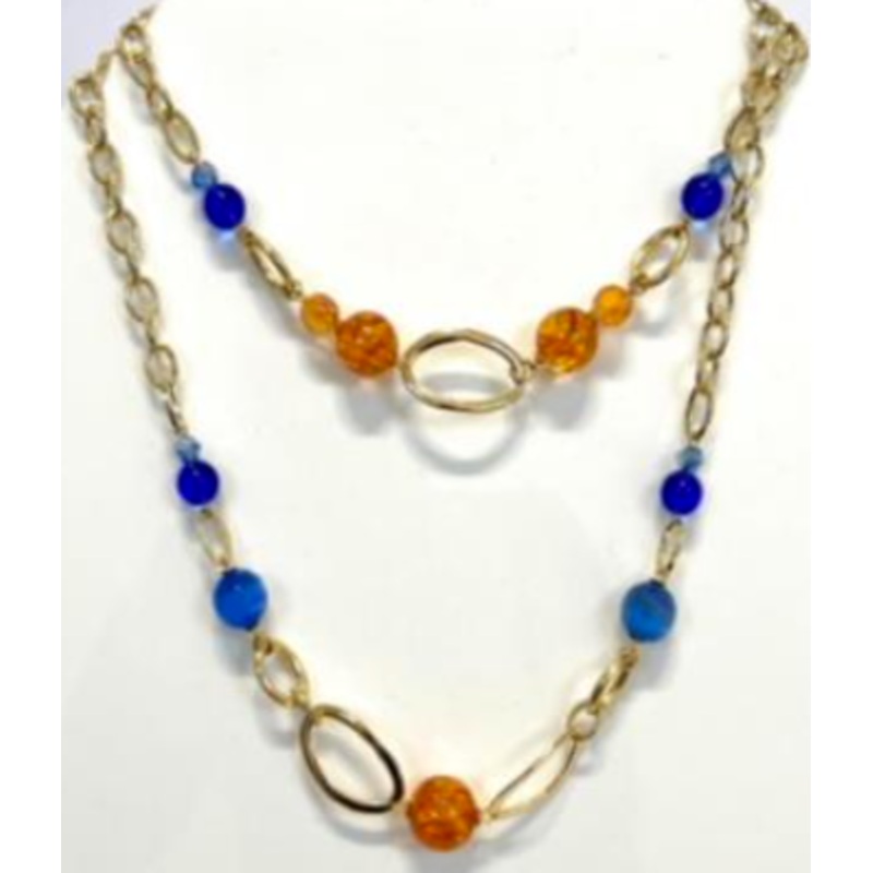 Orange & Blue Jewel Long Necklace