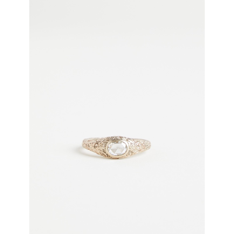 One Off Galo Barocco Ring in 19k White Gold with 0.59ct Oval White Diamond