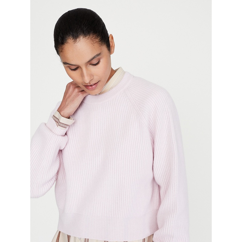 Ribbed Cashmere Cropped Sweater in Light Pink