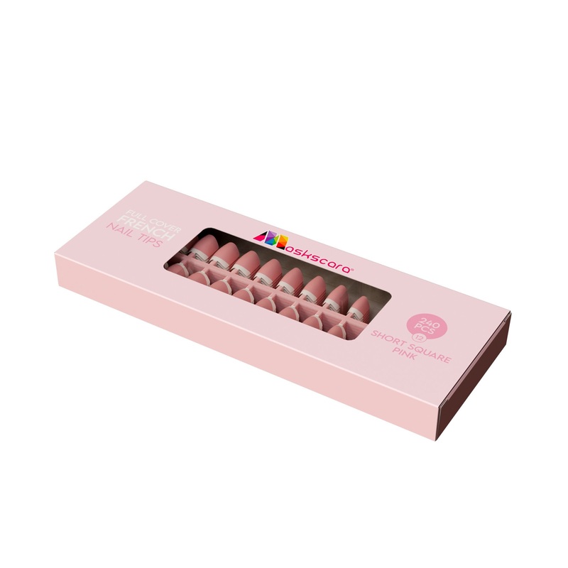 Full Cover French – Short Square Pink Tips (12)