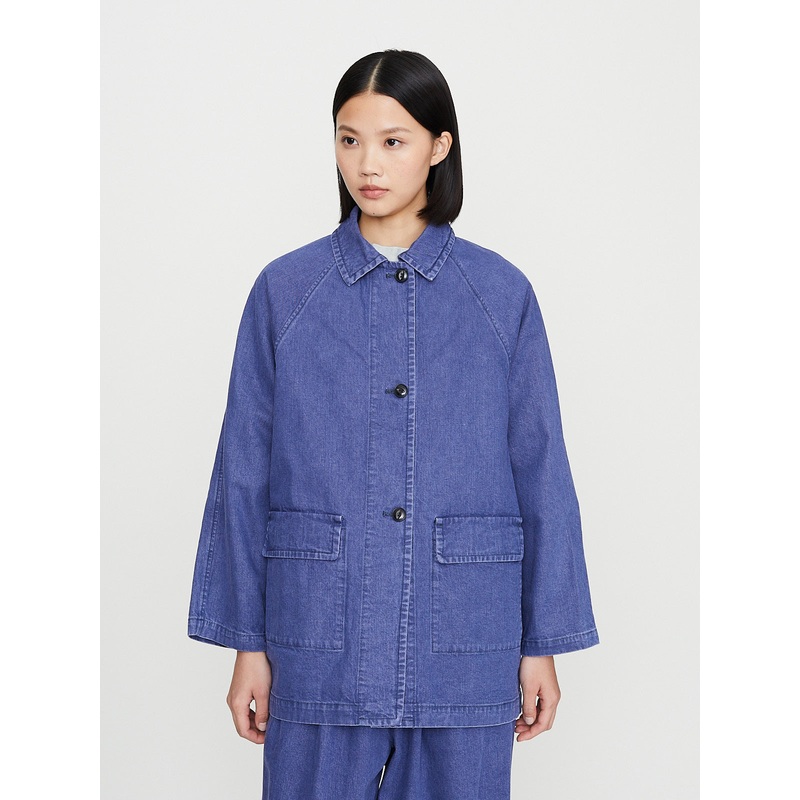 Bal Collar Long Jacket in Blue Gray