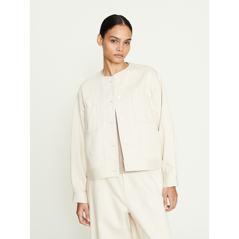 No Collar Short Jacket in Natural