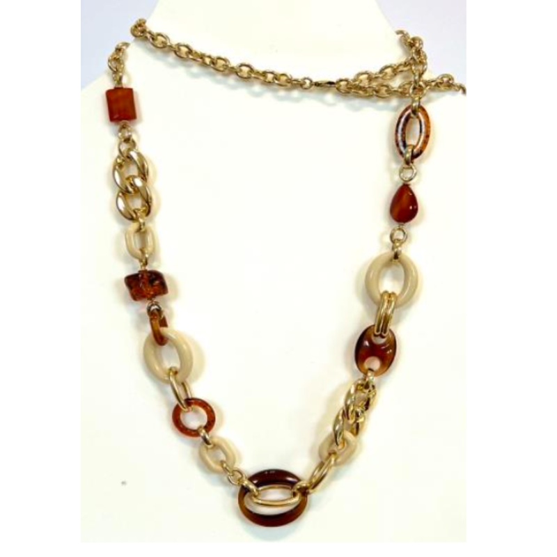 Mixed Material Long Belt/ Necklace with Rings