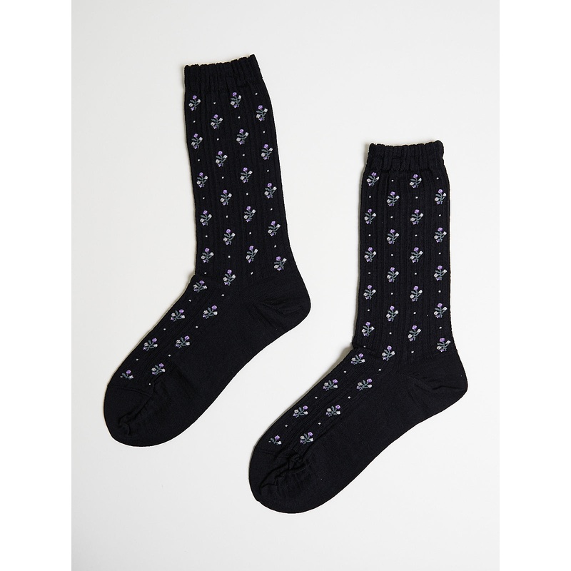 Flower Stripe Socks in Black