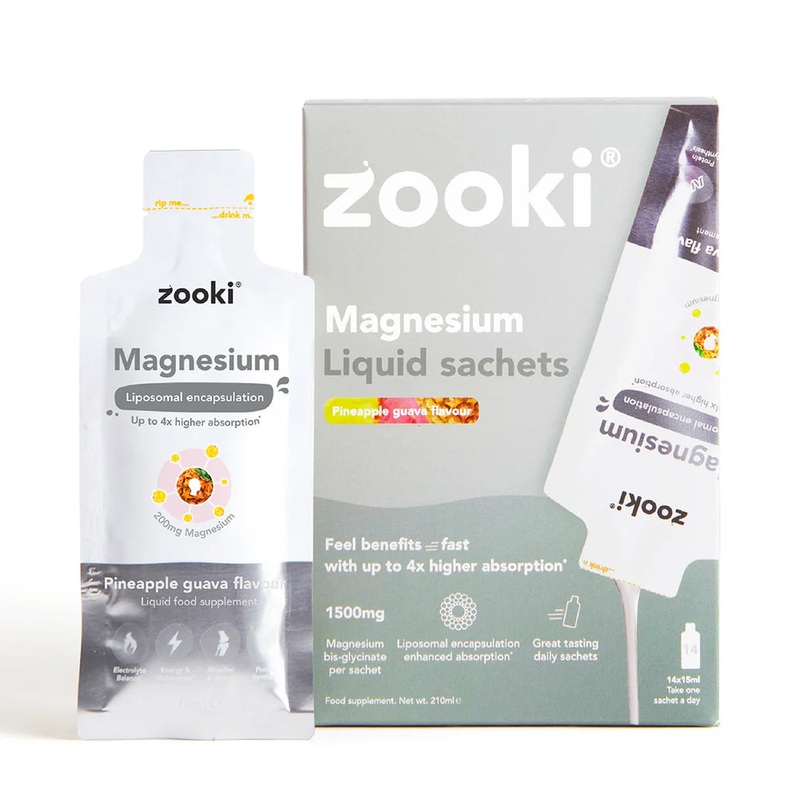 Zooki – Liposomal Magnesium Pineapple & Guava Bis-Glycinate Liquid Sachets 1500mg 14 x 15ml