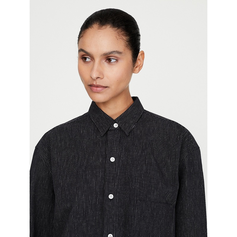 Handmade Classic Collar Shirt in Black with White Stripes
