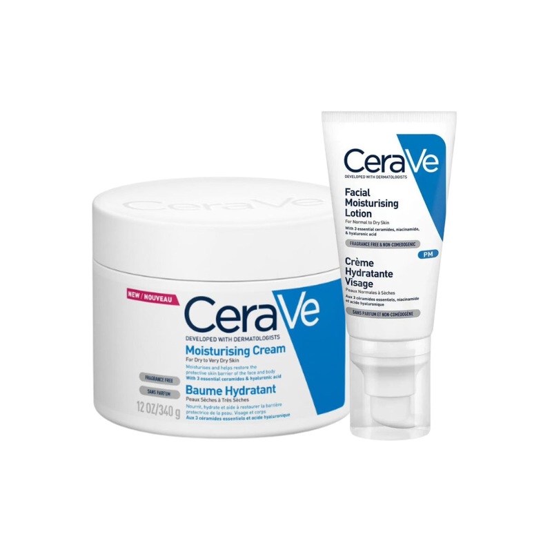 CeraVe Evening Moisturising Routine for Dry Skin, Body and Face Moisturiser with Hyaluronic Acid