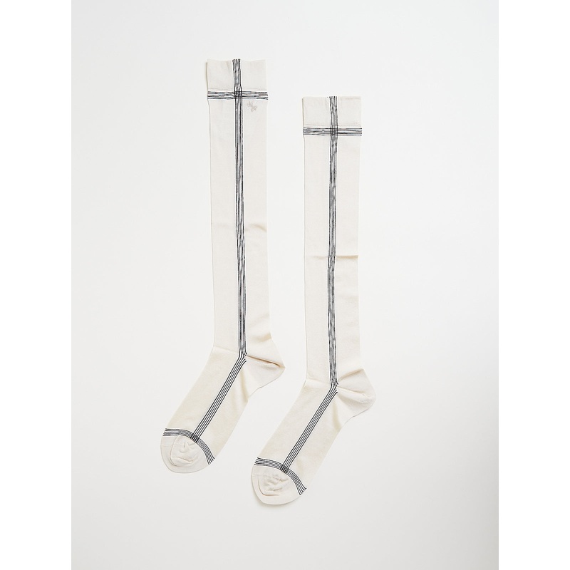 Side Line Silk High Socks in Ivory