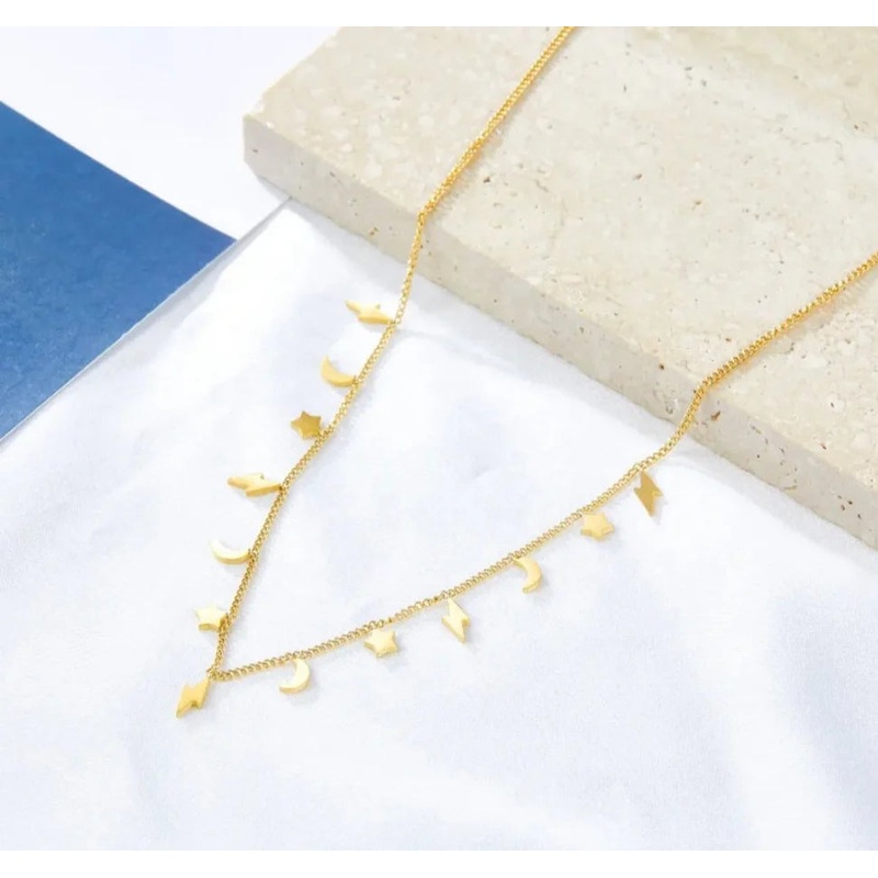 Moon, Stars & Lightning Bolt Necklace