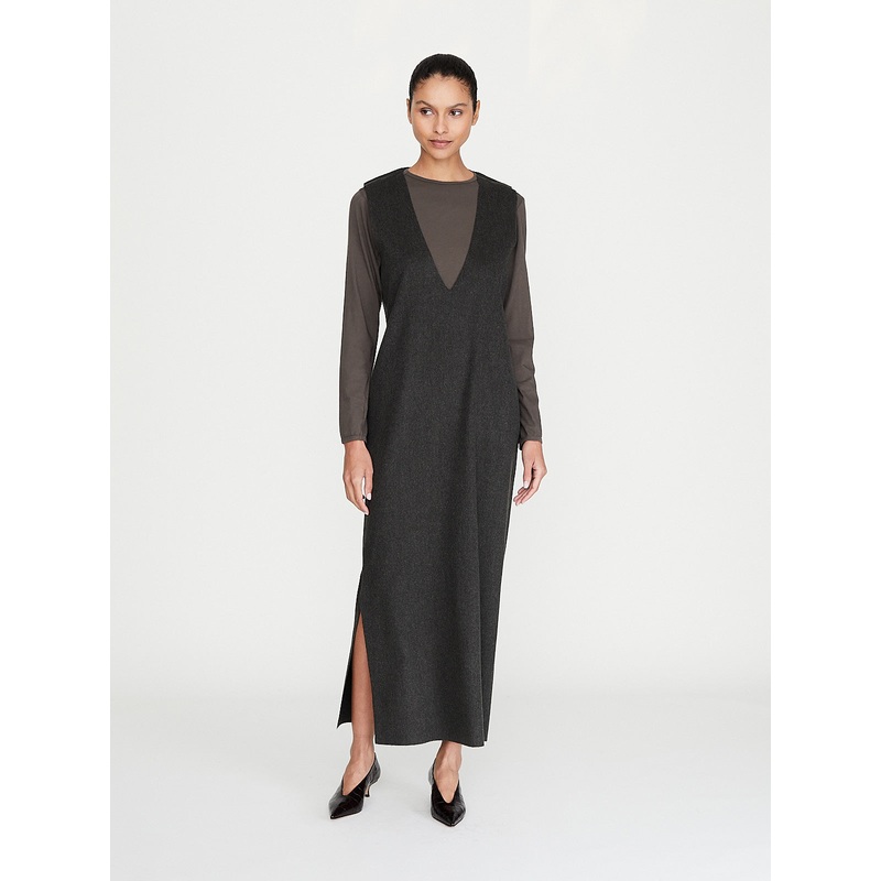 No. 61 Heavy Wool V-Neck Dress in Green