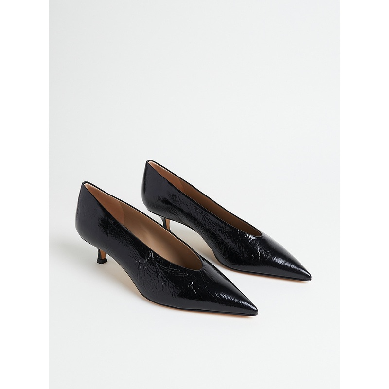 Babouche Kitten Heel in Black Naplack Leather