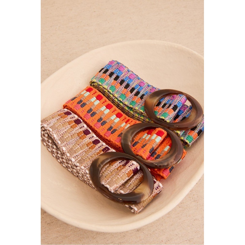 Belt with Embroidered Trim and Oval Resin Buckle