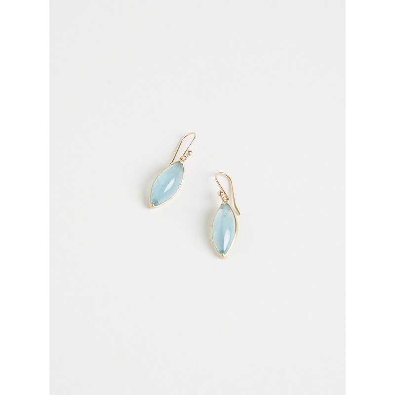 Marquis Cabochon Aquamarine Earrings on 18k Yellow Gold