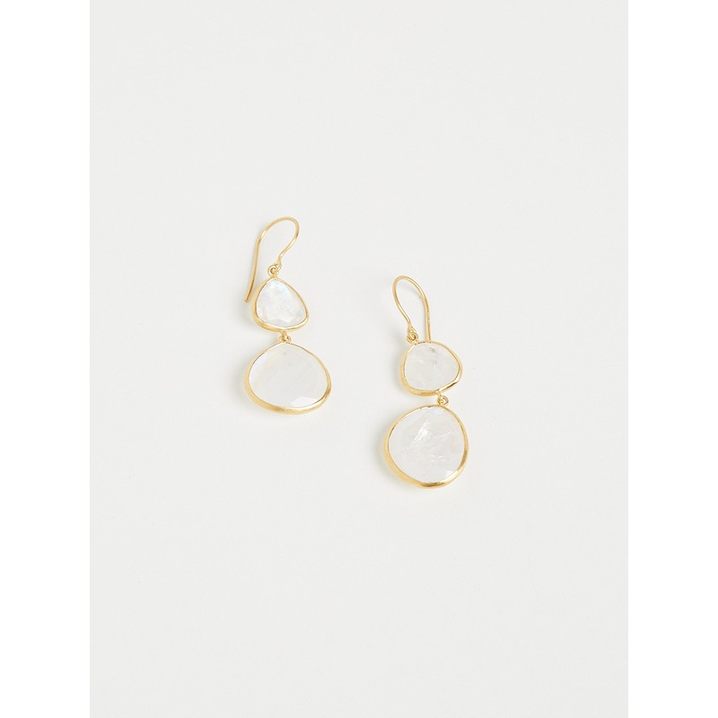 Double Drop Earring in 18k Gold with Rainbow Moonstone