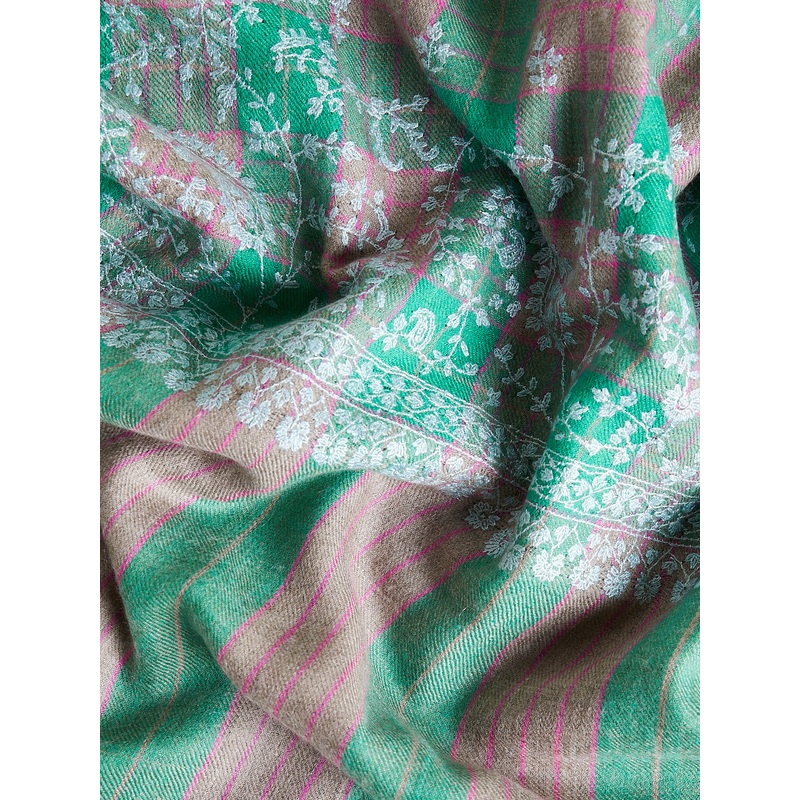 Embroidered Pashmina Shawl in Apple, Rose and Fuchsia