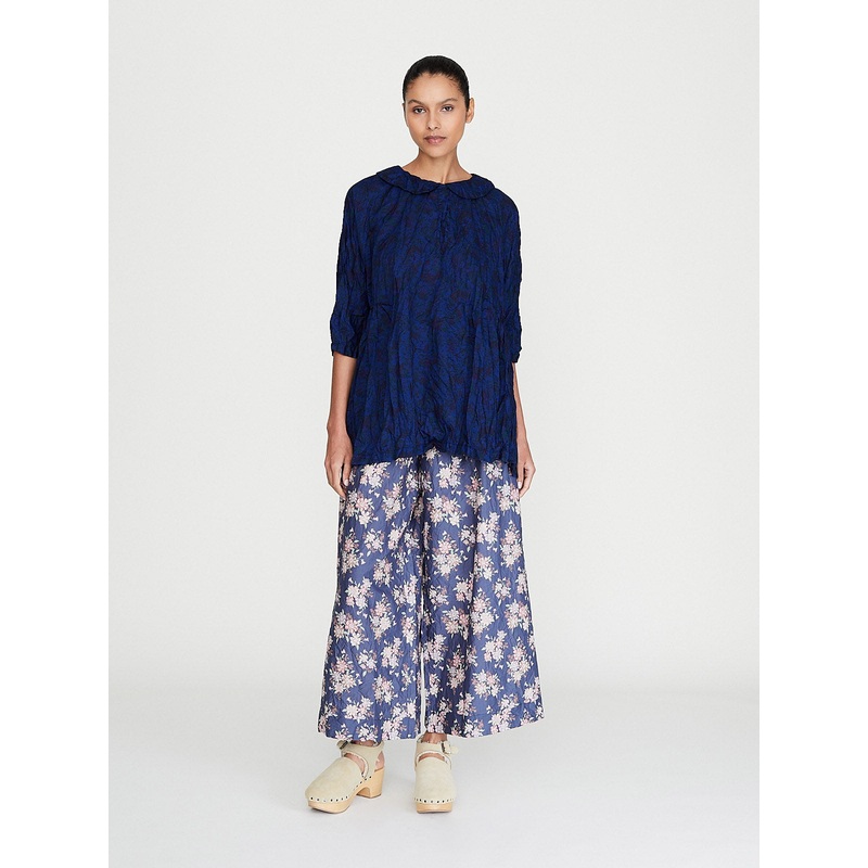 Pantalone Trousers Pigiama Tasche 100 Lavato in Blue Flowers 1