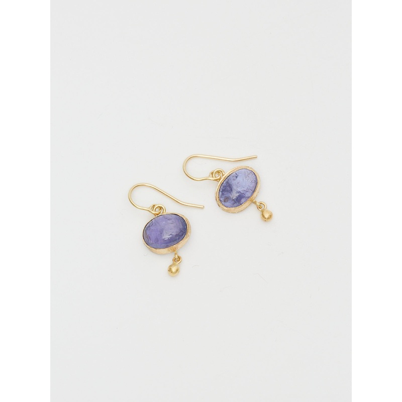 Small Oval Tanzanite Cabochon Single Drop Earrings