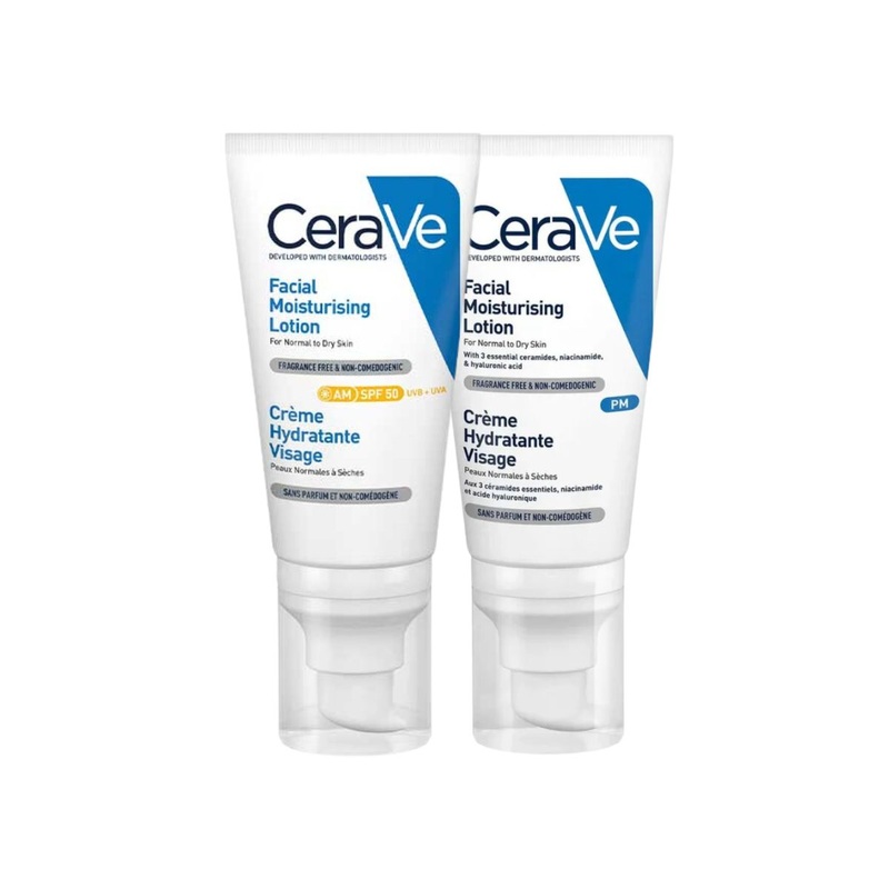 CeraVe Day & Night Facial Moisturising Duo for Dry Skin with SPF50 and Niacinamide