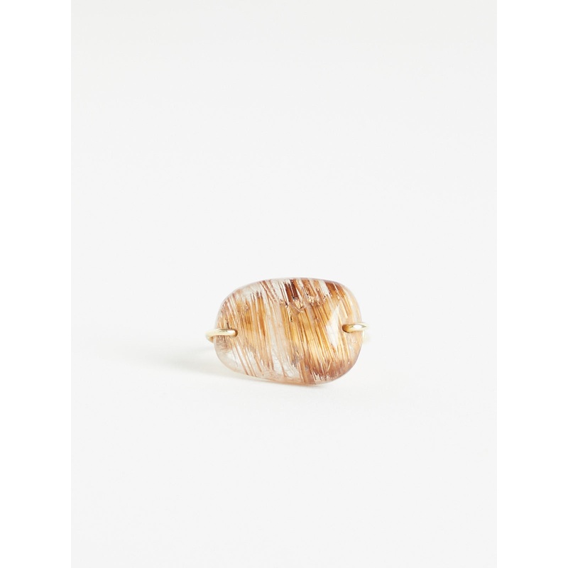 Shield Ring in 18k Yellow Gold with Rutilated Quartz