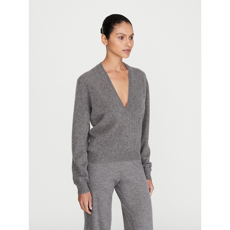 Mini Johnny Deep V Sweater in Brown Melange