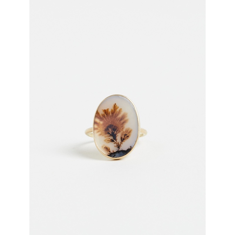 Oval Dendrite Ring in 18k Yellow Gold
