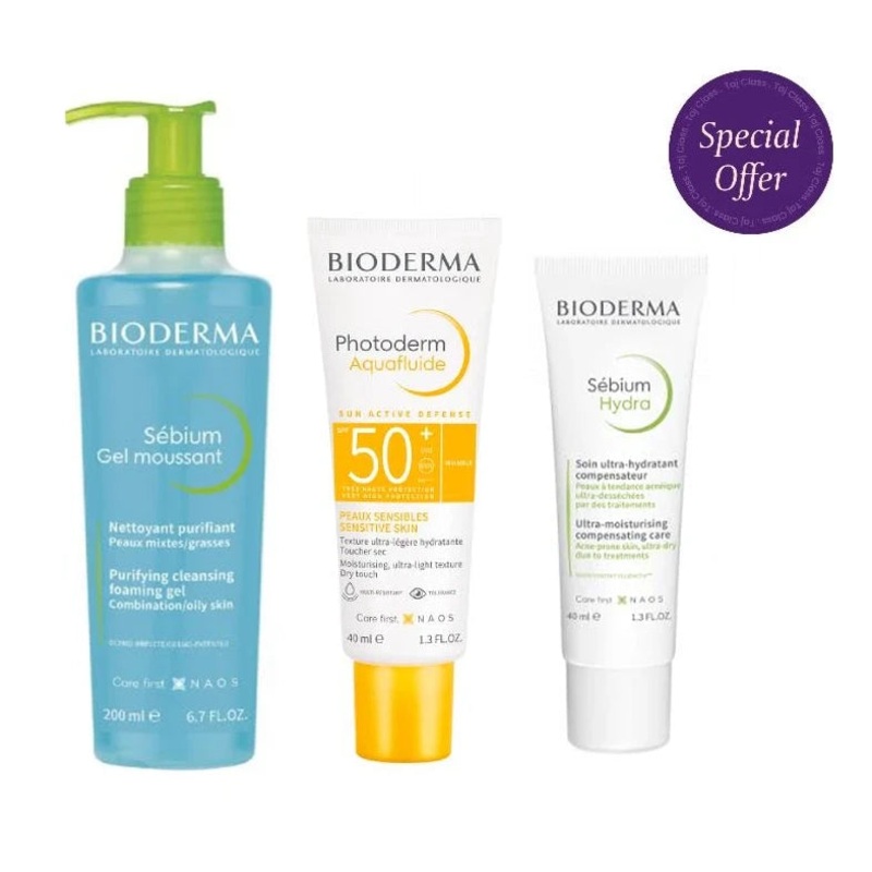 Bioderma Sebium Gel Moussant Purifying Cleansing Foaming Gel 200ml + Sebium Hydra 40ml + Photoderm Aquafluid 50+ Spf 40ml