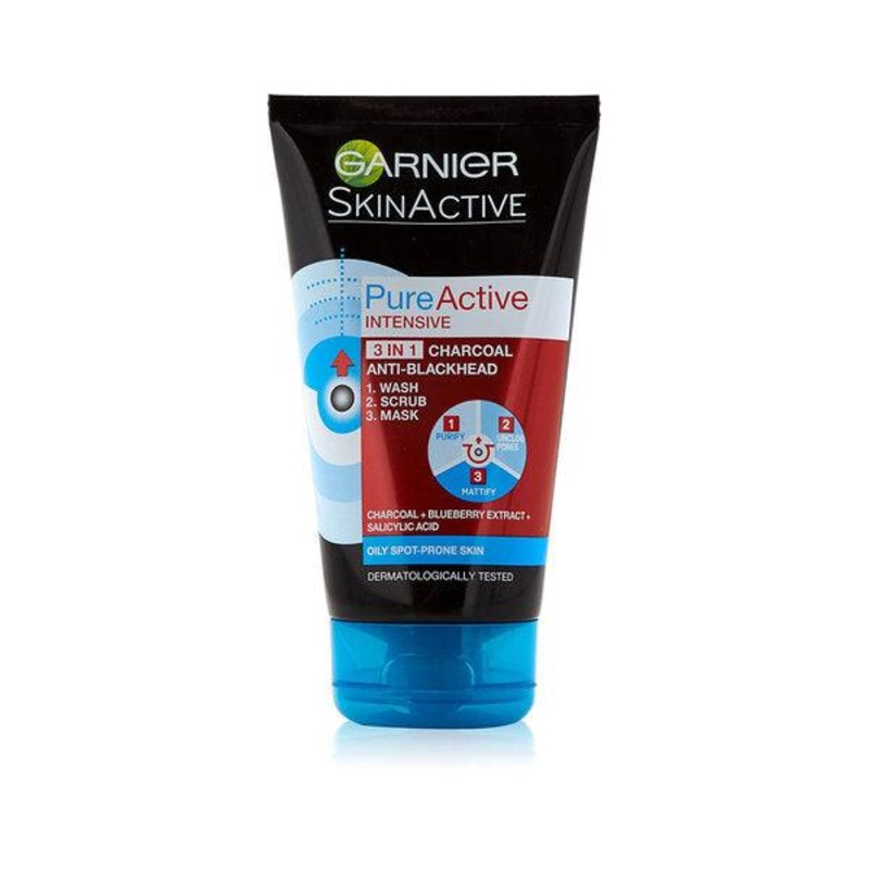 Garnier – Pure Active 3-in-1 Charcoal Wash Scrub And Mask