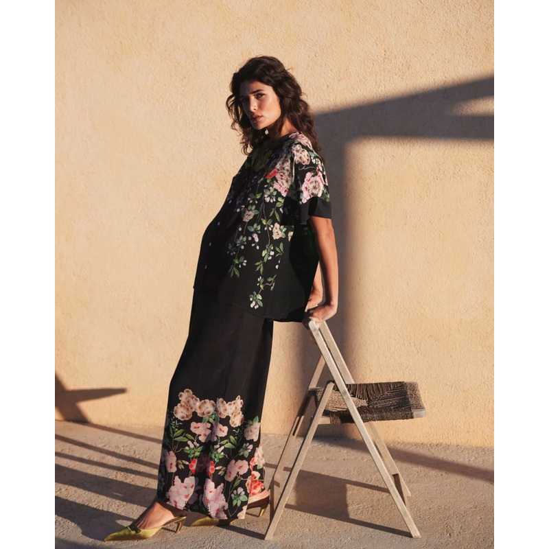 Trailing Blossom Black Palazzo Pant