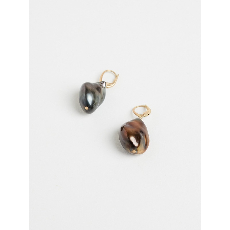 Momo’ Earrings with 50.21ct Green Bronze Big Keshi Pearls 18k Yellow Gold