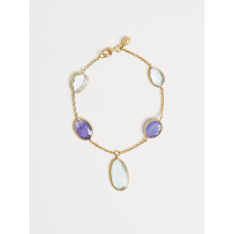 Five Stone Bracelet in 18k Gold with Aquamarine and Tanzanite
