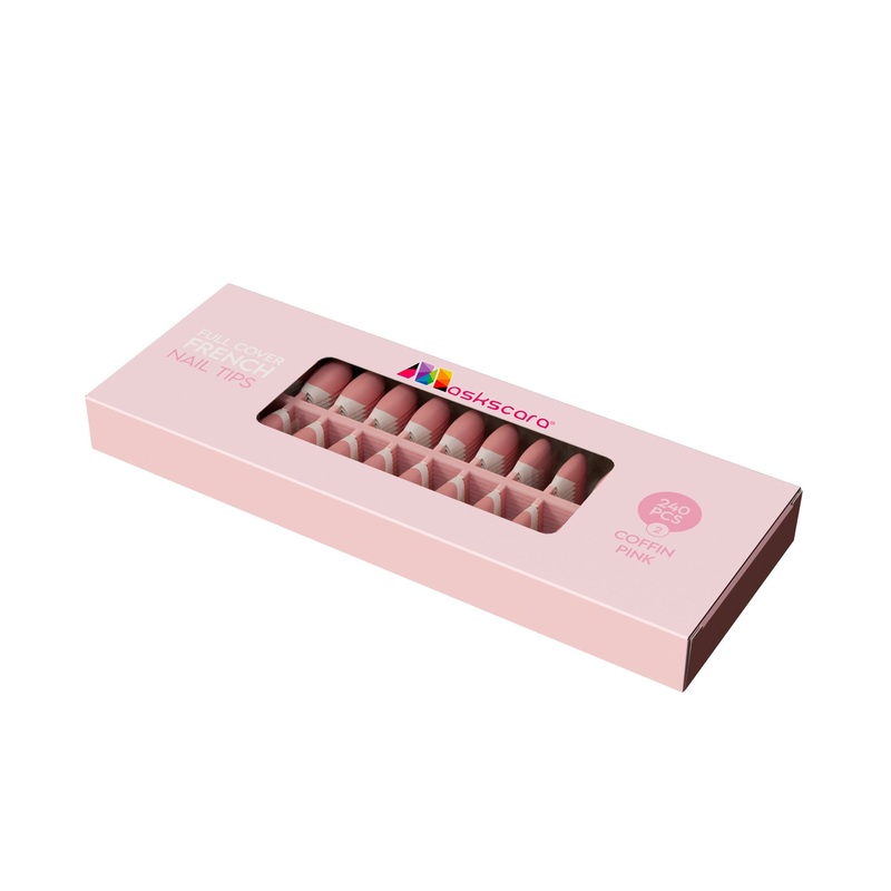 Full Cover French – Coffin Pink Tips (2)