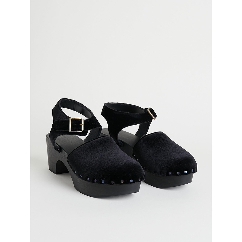 Zoccolo Clog Alto Legno Nero in Black