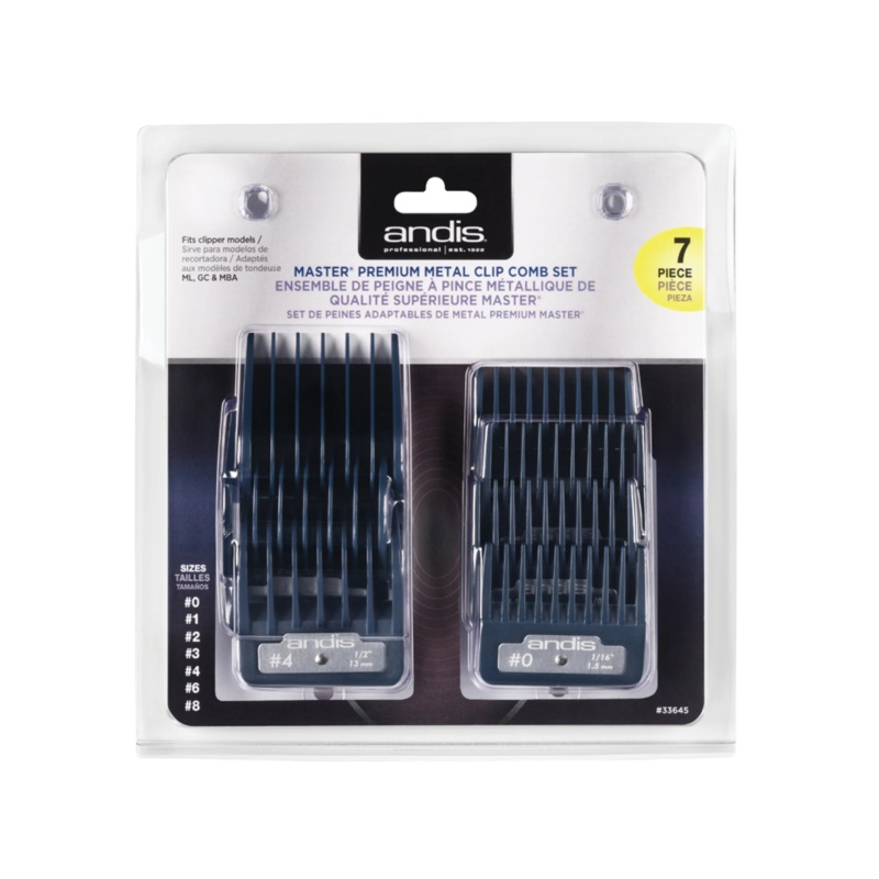 ANDIS MASTER PREMIUM METAL CLIP COMB SET (7 PIECE #0, 1, 2, 3, 4, 6, 8)